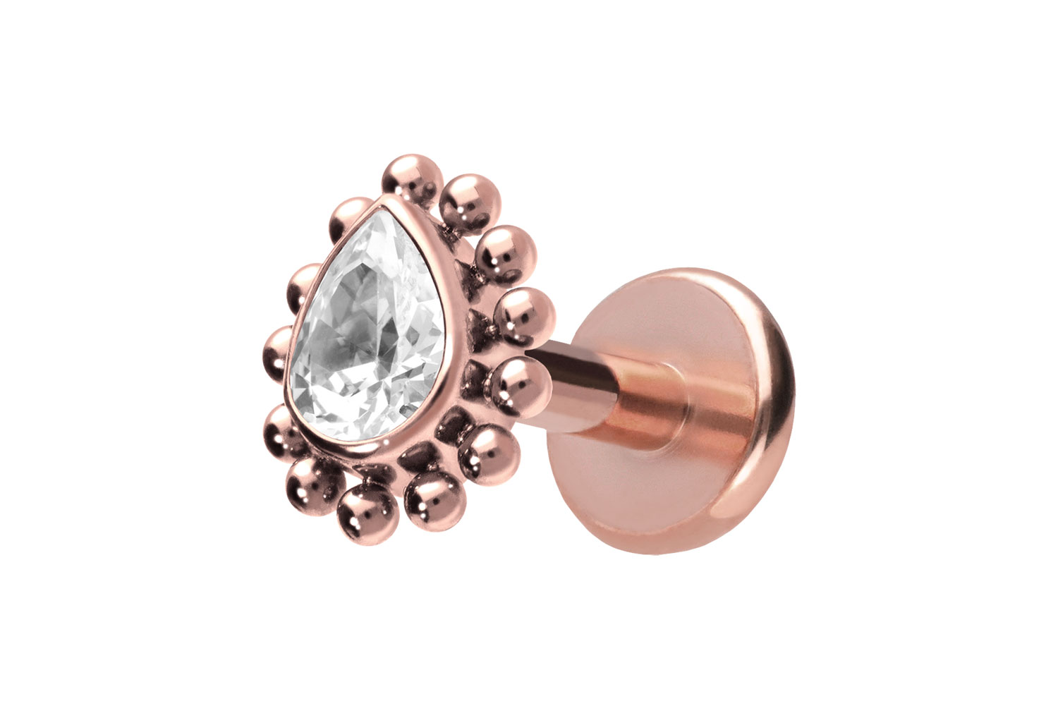 Titan Labret Piercing mit Push Fit KRISTALLTROPFEN + KUGELN